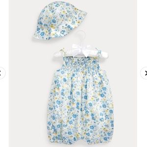 Ralph Lauren Floral Cotton Bubble Shortall & Hat Set